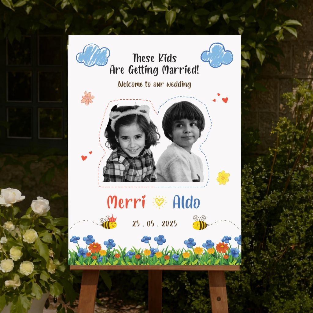 Cetak Foto Wedding [CUTE] Welcome Sign Masa Kecil Vintage Free Custom Foto Prewedding Bingkai Kayu