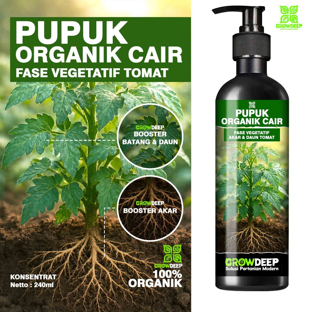 Growdeep - POC BOOSTER AKAR dan DAUN TOMAT - PUPUK FASE VEGETATIF | Pelebat Buah Tomat