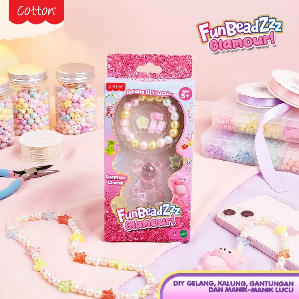COTTON FUNBEADZ GLAMOUR Mainan DIY Anak Membuat Gelang Kalung Cincin Manik-Manik Rakit Rangkai DIY G