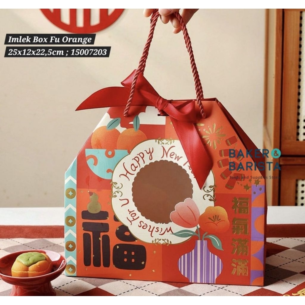 Imlek Box FU Orange 25x12x22.5cm Kotak Lapis Surabaya Lapis Legit Cake Potong Imlek CNY Roll Cake / 