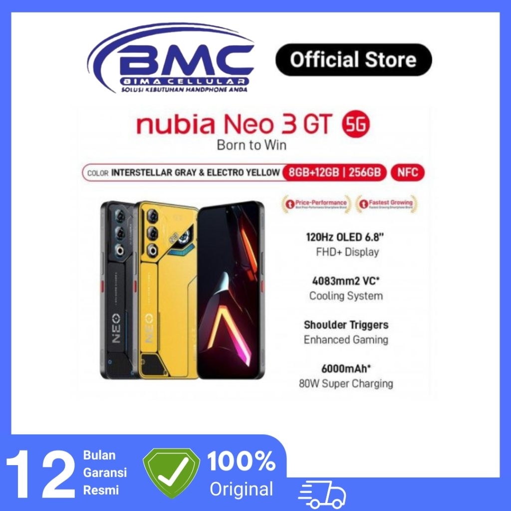 HP Gaming nubia Neo 3 GT 5G RAM 20 GB (8 +12 GB)+ ROM 256 GB 6000mAH SuperFast Charging 80W Garansi 