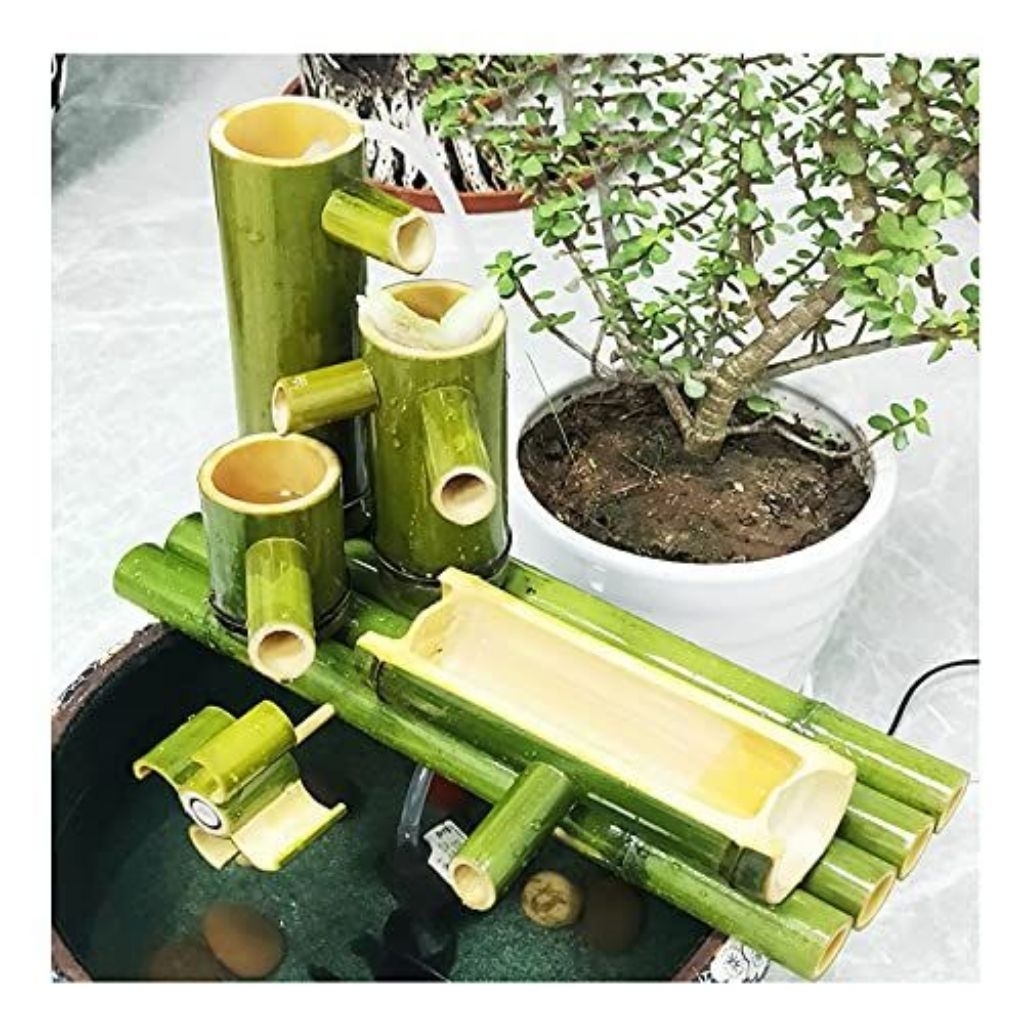 aksesoris air mancur aquarium kincir air, bambu hijau natural