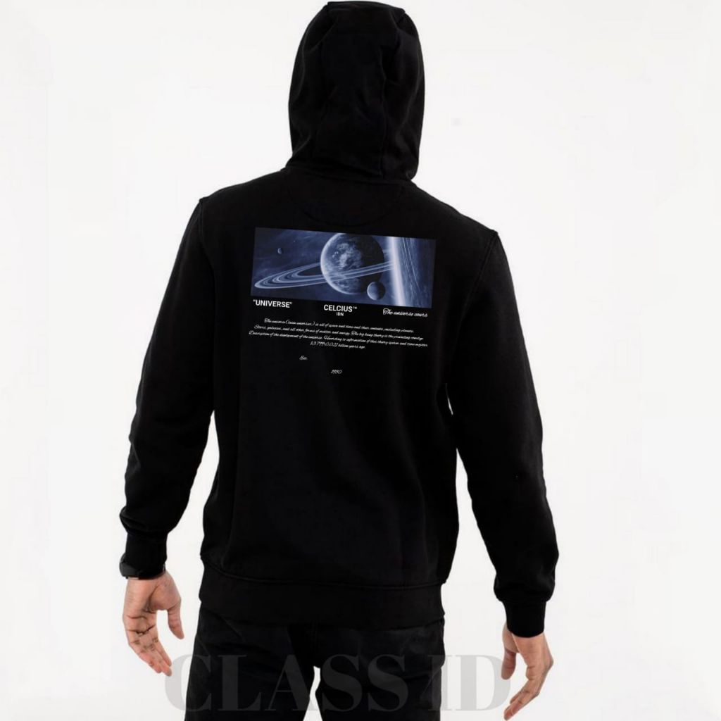 HOODIE CELCIUS BLACK THE UNIVERSE SWEATER DISTRO TEBAL PRIA WANITA TERBARU