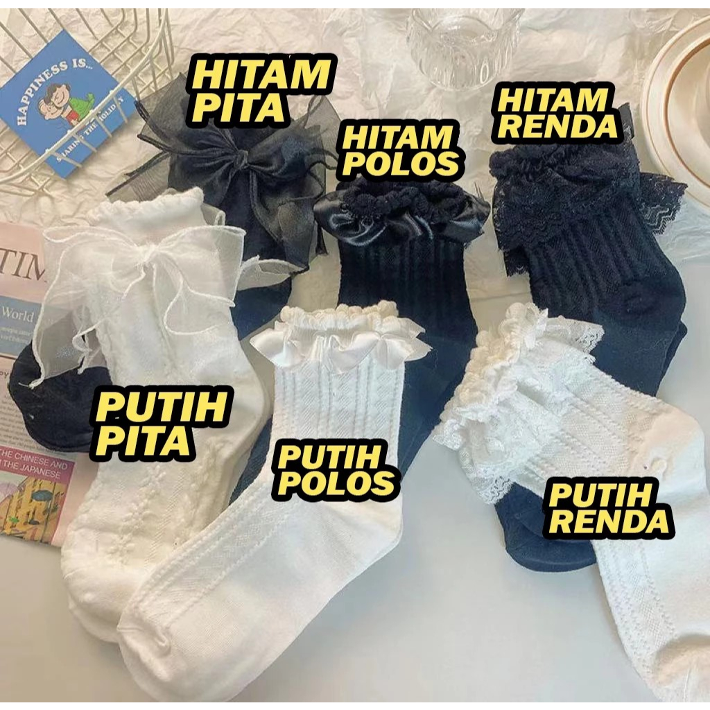 kaos kaki wanita pendek kerut fashion seragam sekolah jepang korea daily