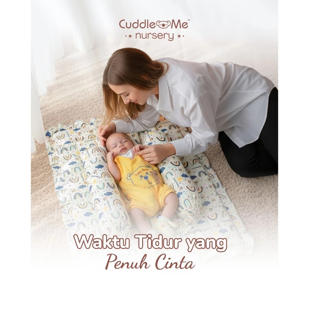 CUDDLEME Nursery Futon Set Bayi 3-in-1 Kasur Lipat + Bantal Peang Guling Katun