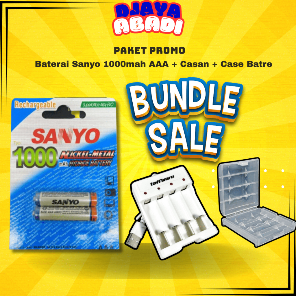 Baterai Sanyo AAA 1000mAh Isi 2/4 + Charger USB + Case Batre | Paket Lengkap Murah