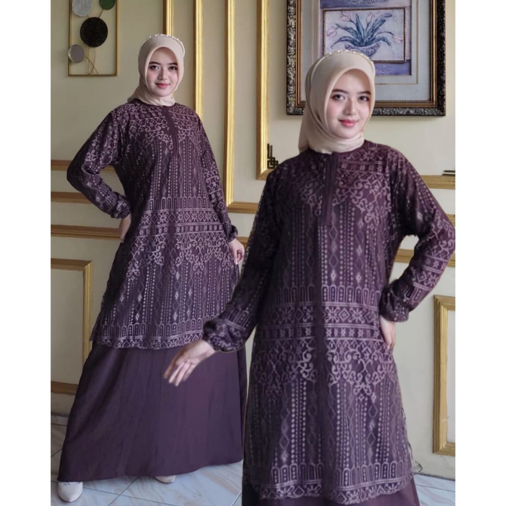 (PO) Gamis Brukat Malay - pakaian wanita model gamis terbaru yang cantik dan elegan - bahan brukat