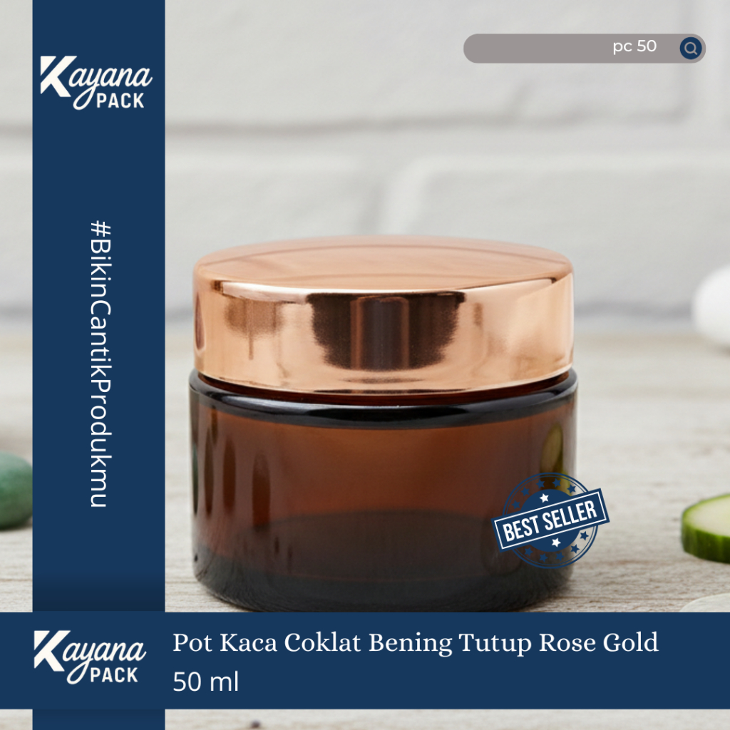 BOTOL POT JAR CREAM KRIM KACA COKLAT BENING 50GR TUTUP ROSE GOLD / POT KACA COKLAT 50 GR (PC50)