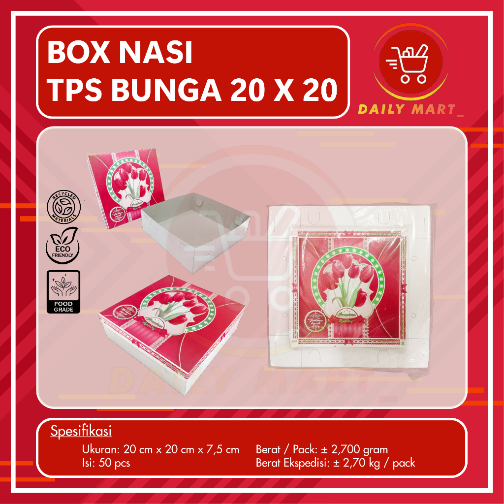 Dus Box Kotak Nasi Kue Makanan Uk 20x20 Motif Bunga 20 x 20