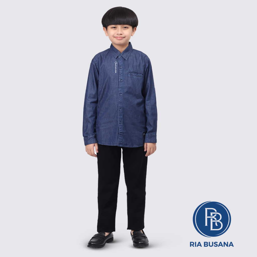 Ria Busana - UIS - Kemeja Denim Anak Pria Lengan Panjang Denim Polos Art. UKJP00205BN