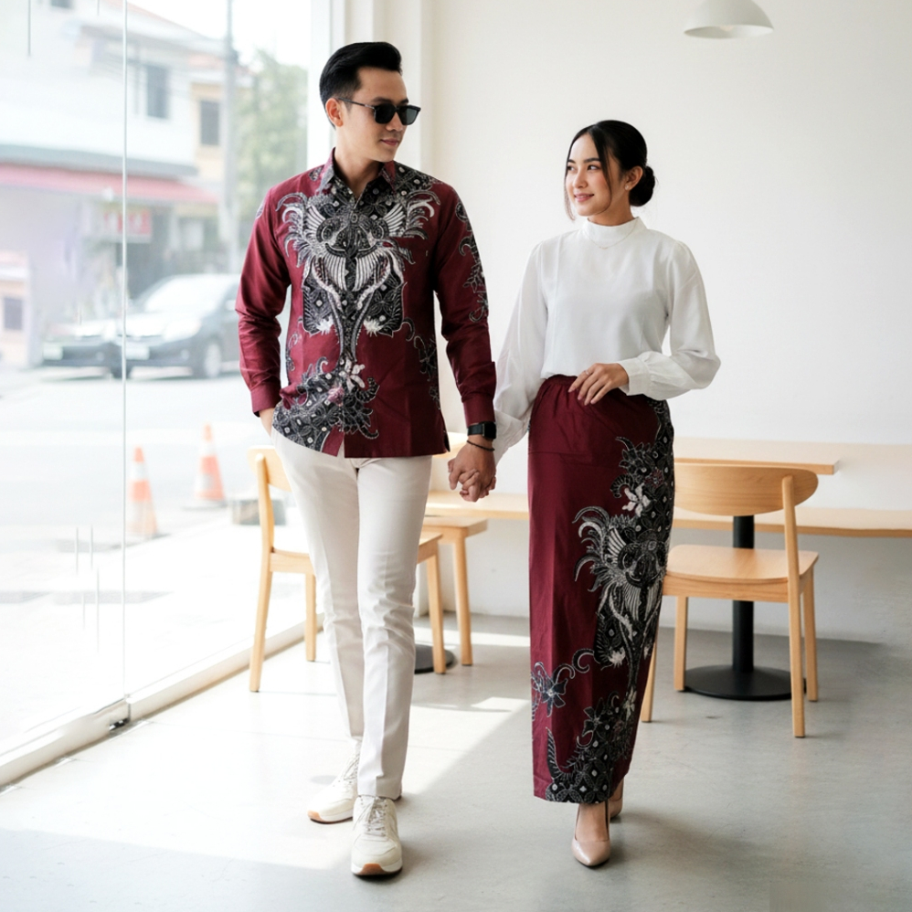 Batik Couple Termurah - Rok Batik Couple Bawahan Kebaya Modern Kemeja Slimfit Baju Batik Furing Baju