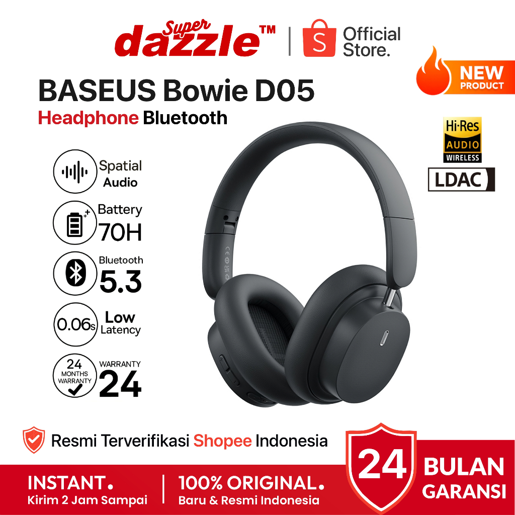BASEUS BOWIE D05 Headphone Bluetooth Headset Wireless Mic Bass Nyaman Awet for HP Laptop
