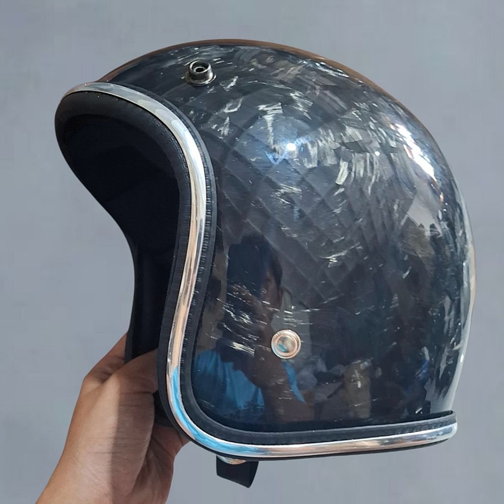 Helm Slimhead Retro Carbon Fiber + Aksessoris