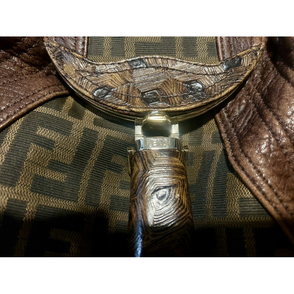 Tas Fendi Brown Leather Canvas Limited Edition Tortoise Spy Hobo Bag