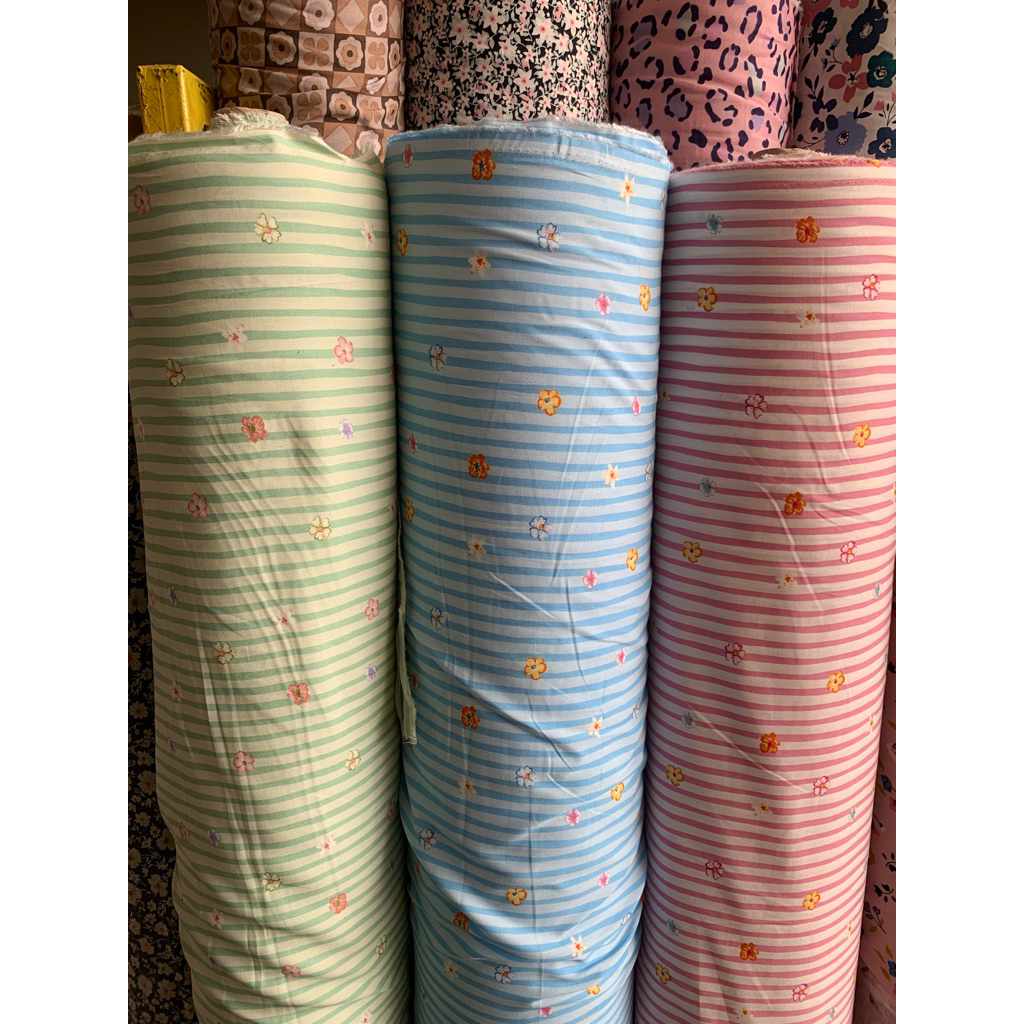 bahan kain katun rayon viscose motif salur bunga terbaru/rayon premium motif best seller