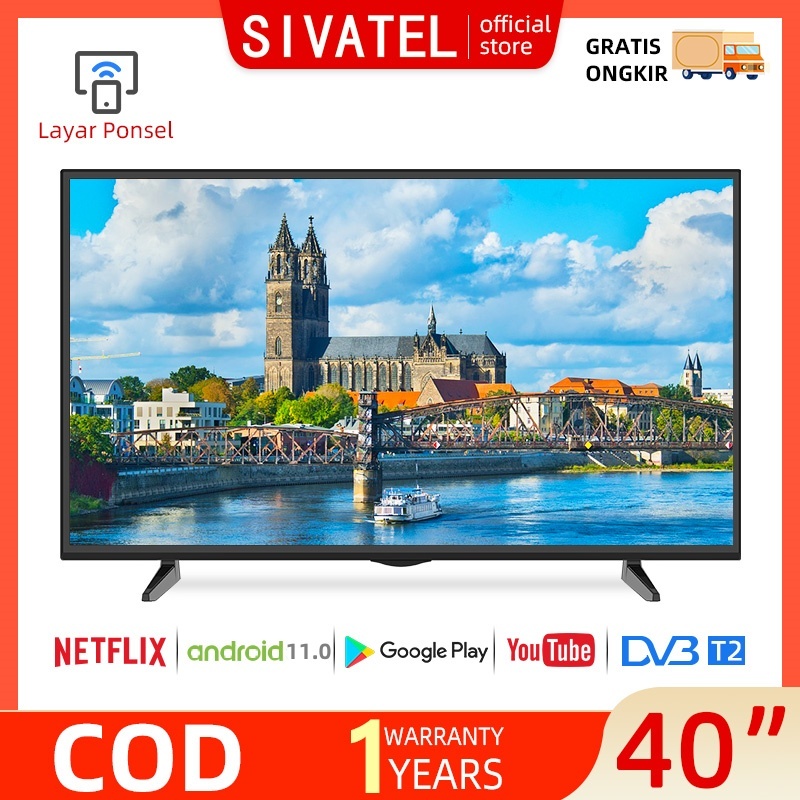 Sivatel TV LED Smart 40inch Android 12.0 Smart TV Digital LED TV FHD 32/43 inch FHD Ready Televisi M