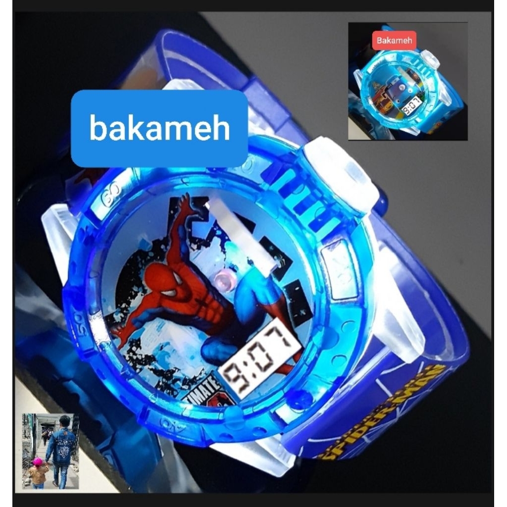 (KD-90) jam tangan anak laser proyektor karakter spidermen/jam tangan anak musik/lampu/laser proyekt
