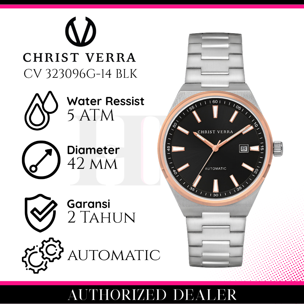 CHRIST VERRA CV 323096G-14 BLK Jam Tangan Pria Original Analog Automatic Antiair