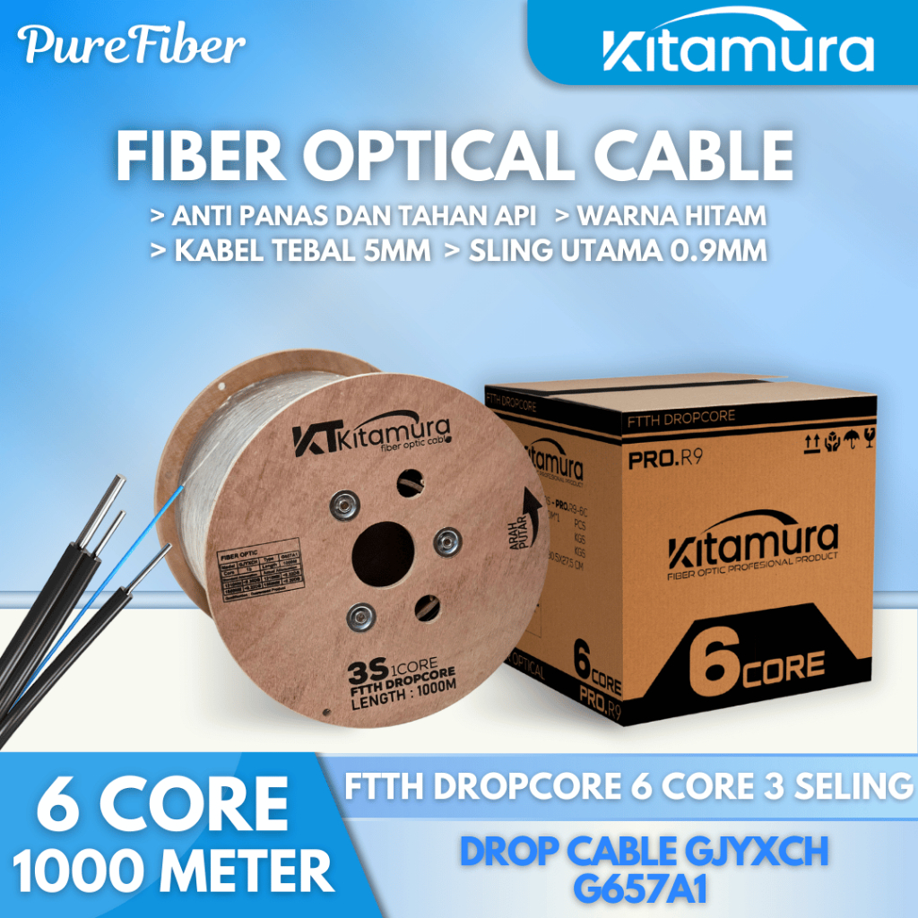 Kabel Dropcore Fiber Optic 1/2/4/6 Core 3 Seling KITAMURA