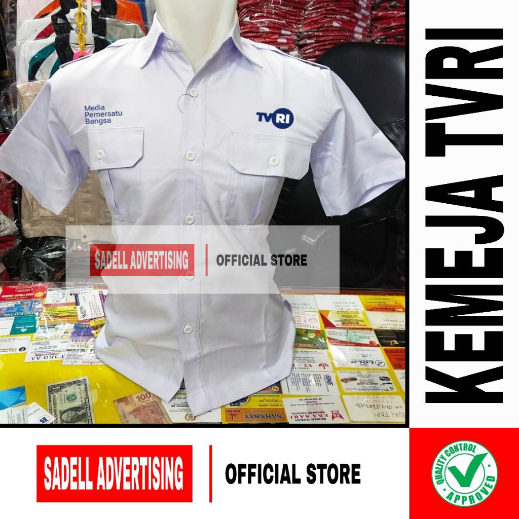 Kemeja TVRI Seragam TVRI Baju TVRI Putih PDH Lengan Pendek Pria Bordir