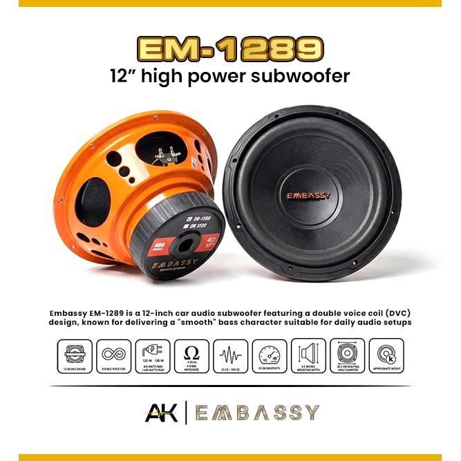 SPEAKER EMBASSY EM 1289 SPEAKER SUBWOOFER 12 INCH ORIGINAL