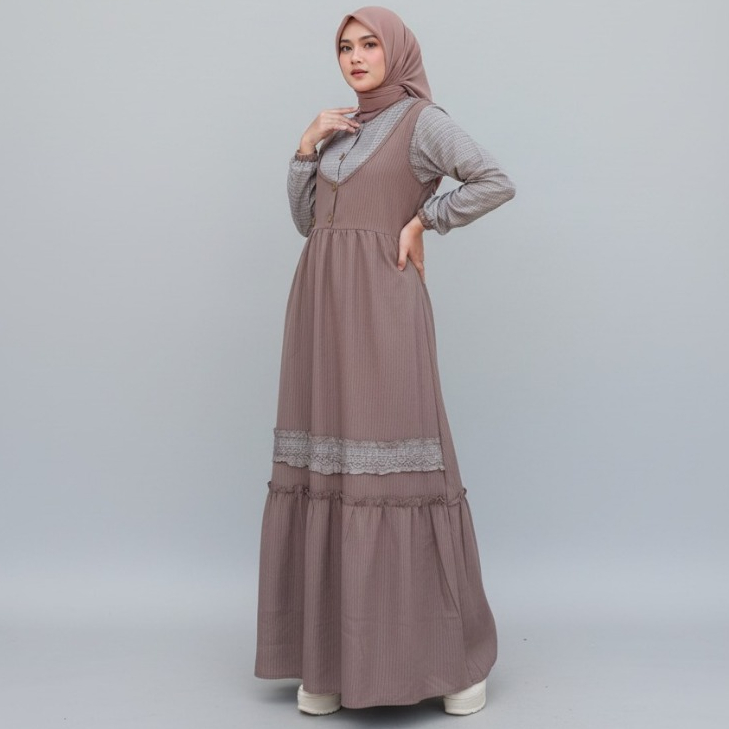 Gamis Amanda Zerrin Bahan Bugatti Salur Mix Rayon Twill & Jaguar (MOTIF RANDOM) (Free Pouch, Goodie 