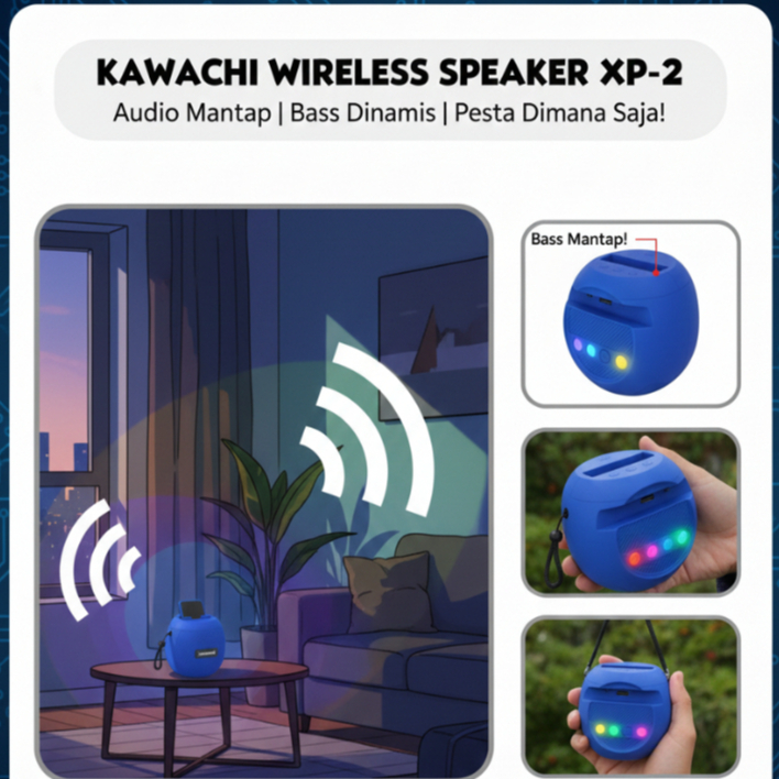 Speaker Bluetooth Kawachi XP-2 Wireless Portable Bass - Speaker Mini Praktis & Fleksibel Dibawa - Or