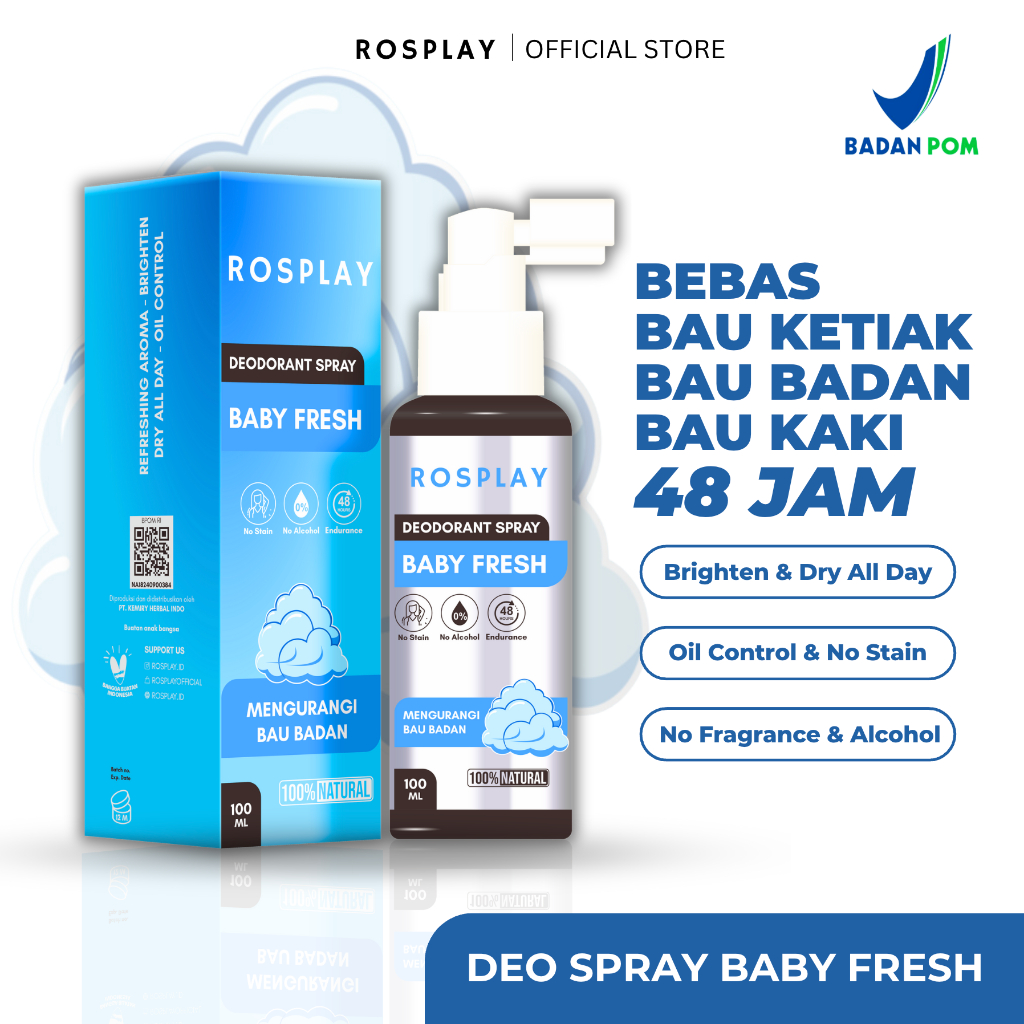 ROSPLAY Natural Deodorant Spray Tawas Aroma Baby Fresh Original Pencerah Ketiak Penghilang Bau Badan