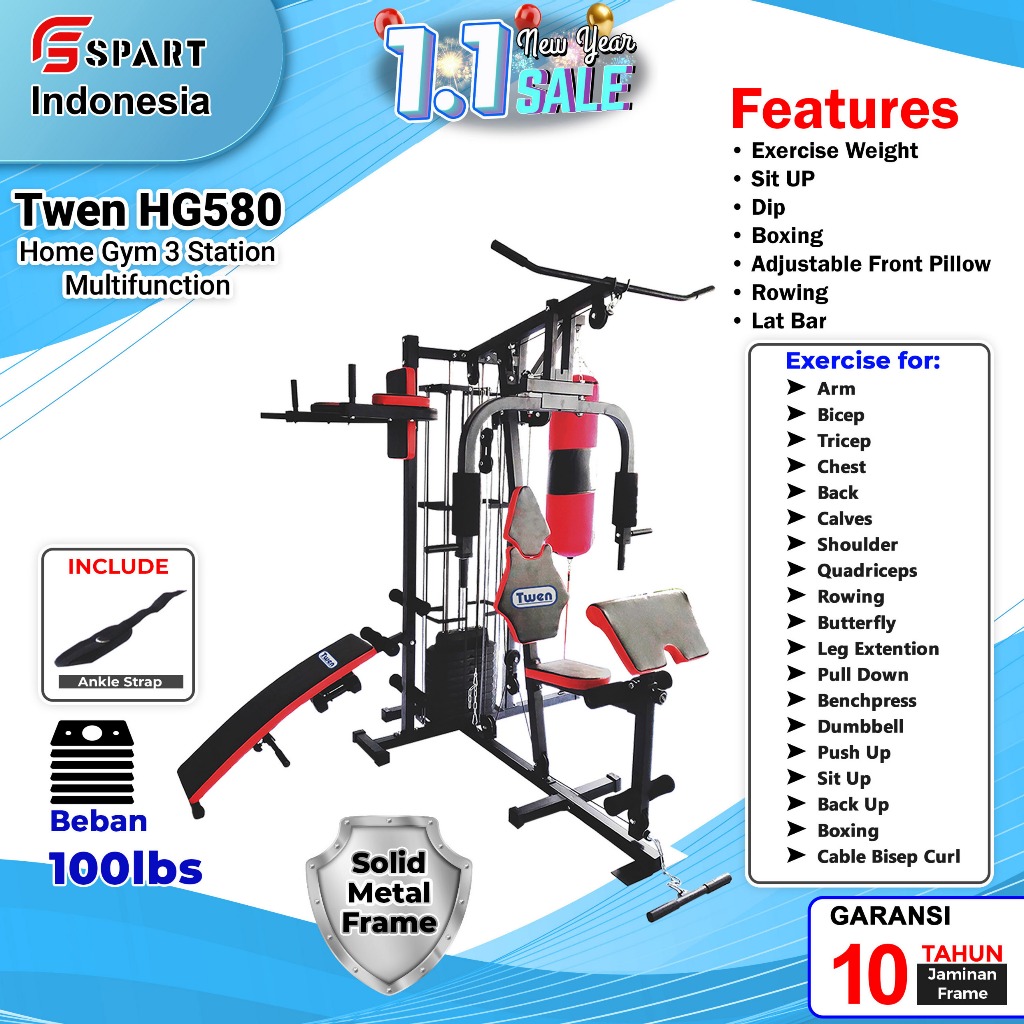Home Gym Twen HG580 Homegym 3 Sisi Alat Olahraga Alat Gym Set Alat Fitnes Leg Press