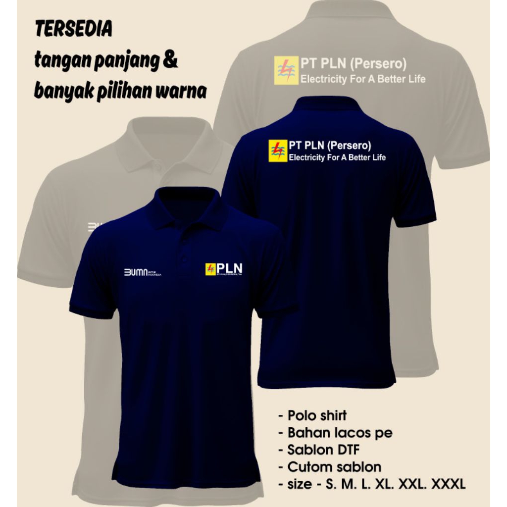 costum sablon baju polo shirt PLN murah keren