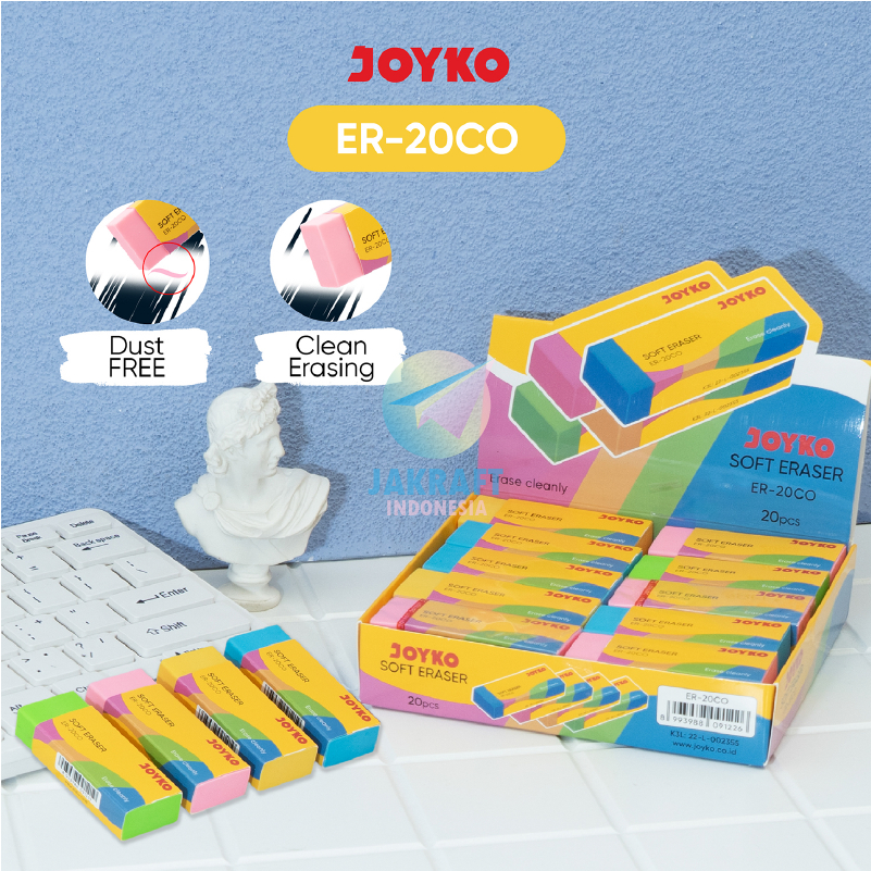 (20 Pcs) GROSIR Penghapus Pensil Besar JOYKO ER-20CO Color Warna Warni Dust Free Fancy Rubber Eraser