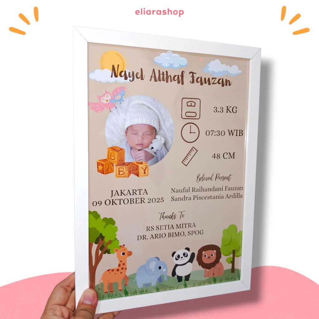 Cetak photo newborn potrait | Biodata baby newborn | Bingkai foto biodata bayi | Cetak bingkai akril