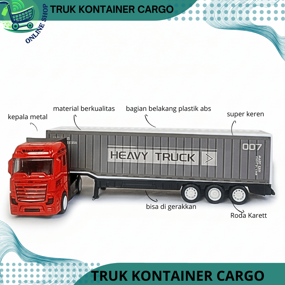 Diecast Mainan Miniatur Mobil Truk Kontainer Cargo Material Berkualitas Bagian Belakang Plastik ABS 