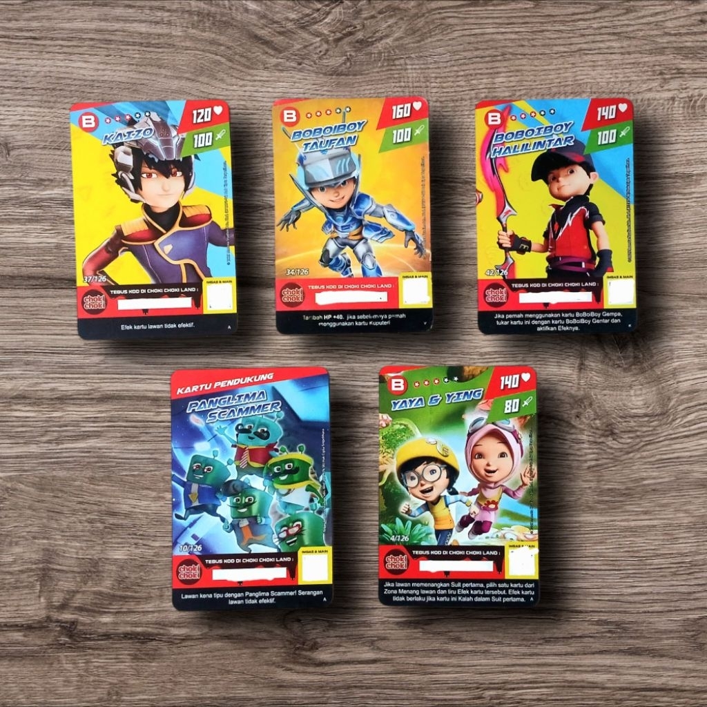 PAKET 5pcs Kartu Karakter Boboiboy Choki-Choki BS