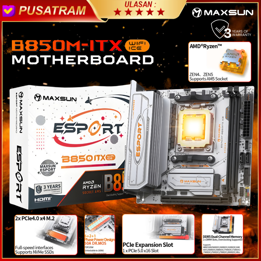 MAXSUN eSport B850ITX WIFI ICE Motherboard DDR5 Socket AMD AM5 Micro ATX KYO Group Motherboard AMD A