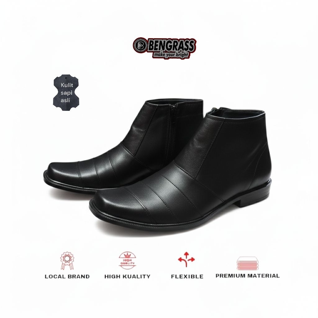 BENGRASS sepatu pantofel boot pria hitam resleting code be 209 hitam
