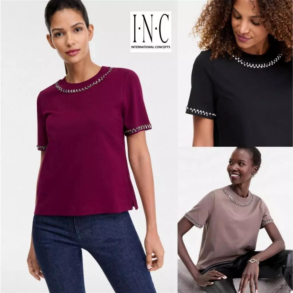 Worldwide Apparel - Cotton Embellished Top - Daily Casual Knit Top - Atasan Kaos Katun Lengan Pendek