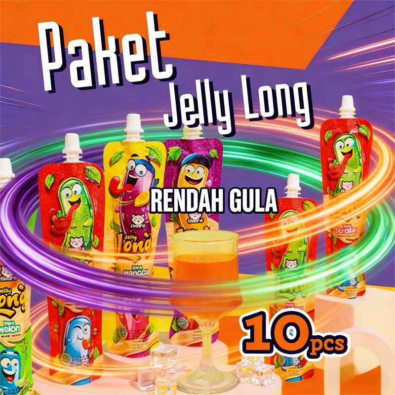 [10 Pcs] Jelly Long Stick Rasa Buah - Minuman Jeli Segar Bisa Dibekukan (Es Lilin) - Anggur Melon Ma