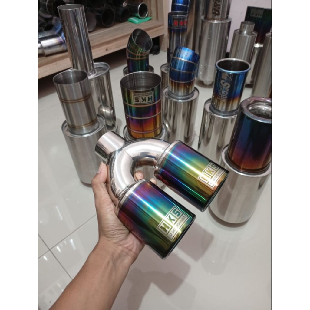 knalpot mobil HKS cabang 2 suara bass adrm