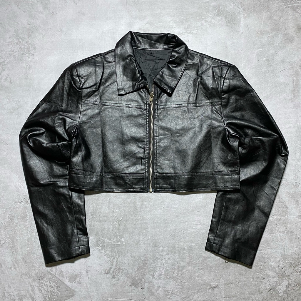CROP BOXY BLOUSON LEATHER JACKET