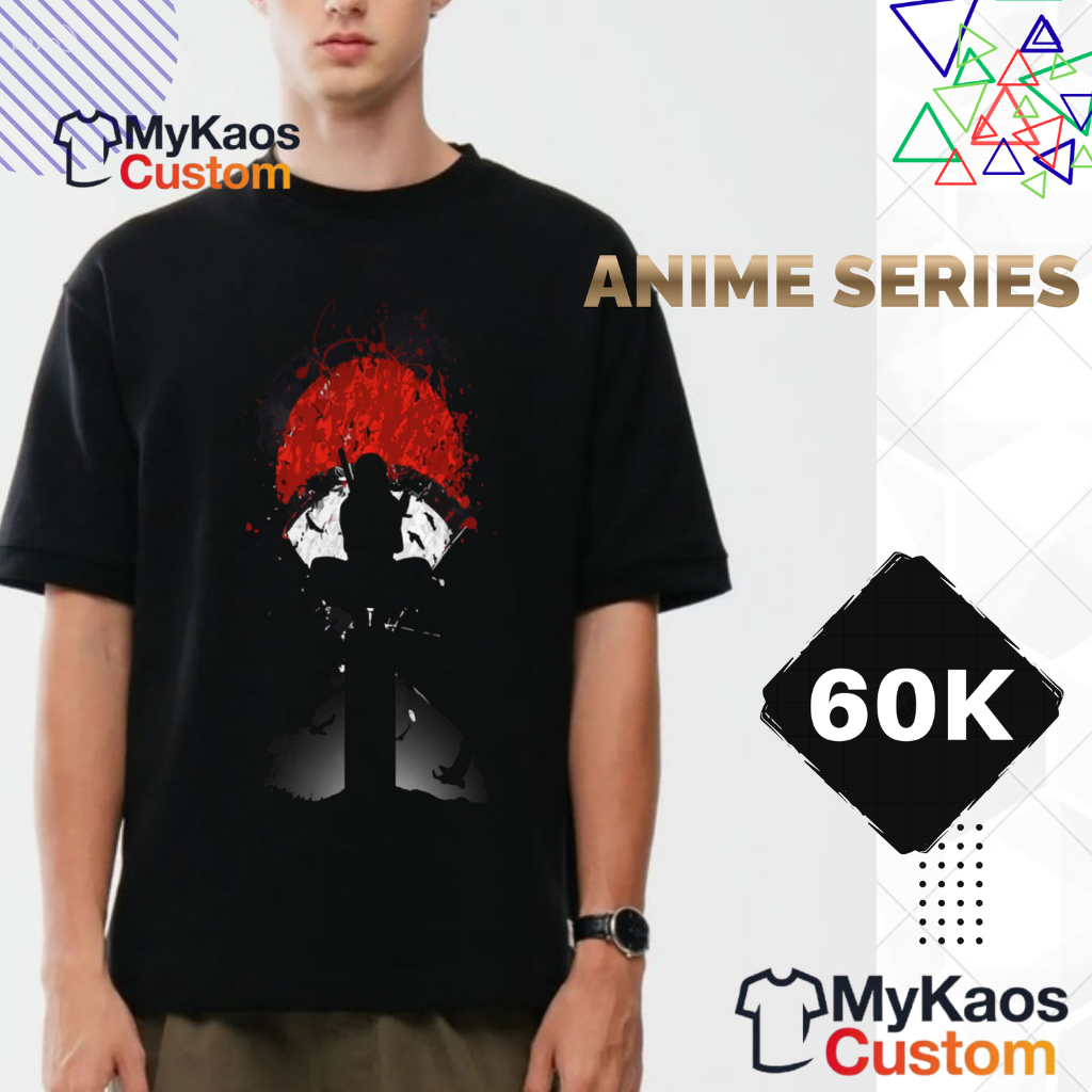 Kaos Anime itachi-uchiha-naruto Sablon DTF Premium - Baju Distro Pria Wanita Hitam Cotton Combed 20s