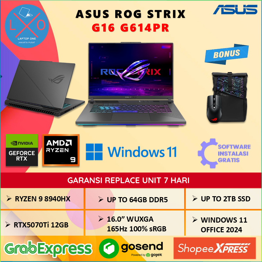 Laptop Asus ROG Strix G16 G614PR RTX5070Ti Ryzen 9 8940HX 32GB 2TB 16" 165Hz 100%sRGB Windows 11+OHS
