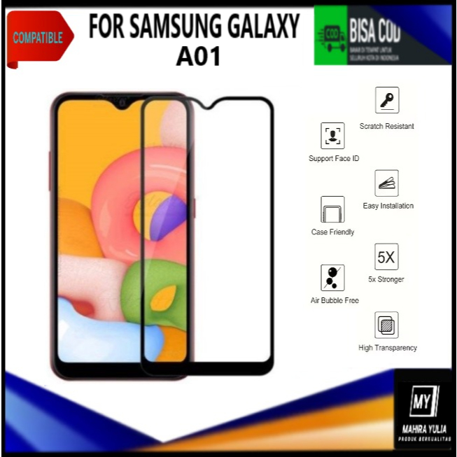 Promo Tempered Glass Warna Hp Samsung Galaxy A01 Anti Gores Kaca Full Layar Full Glue Skin Protector