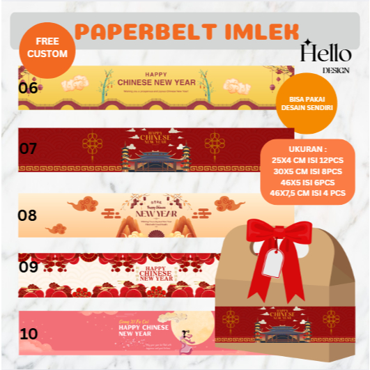 (FREE CUSTOM) Paperbelt Hampers Souvenir Imlek - Label Box Bento CNY Paper Sleeve IMLEK, kertas hamp