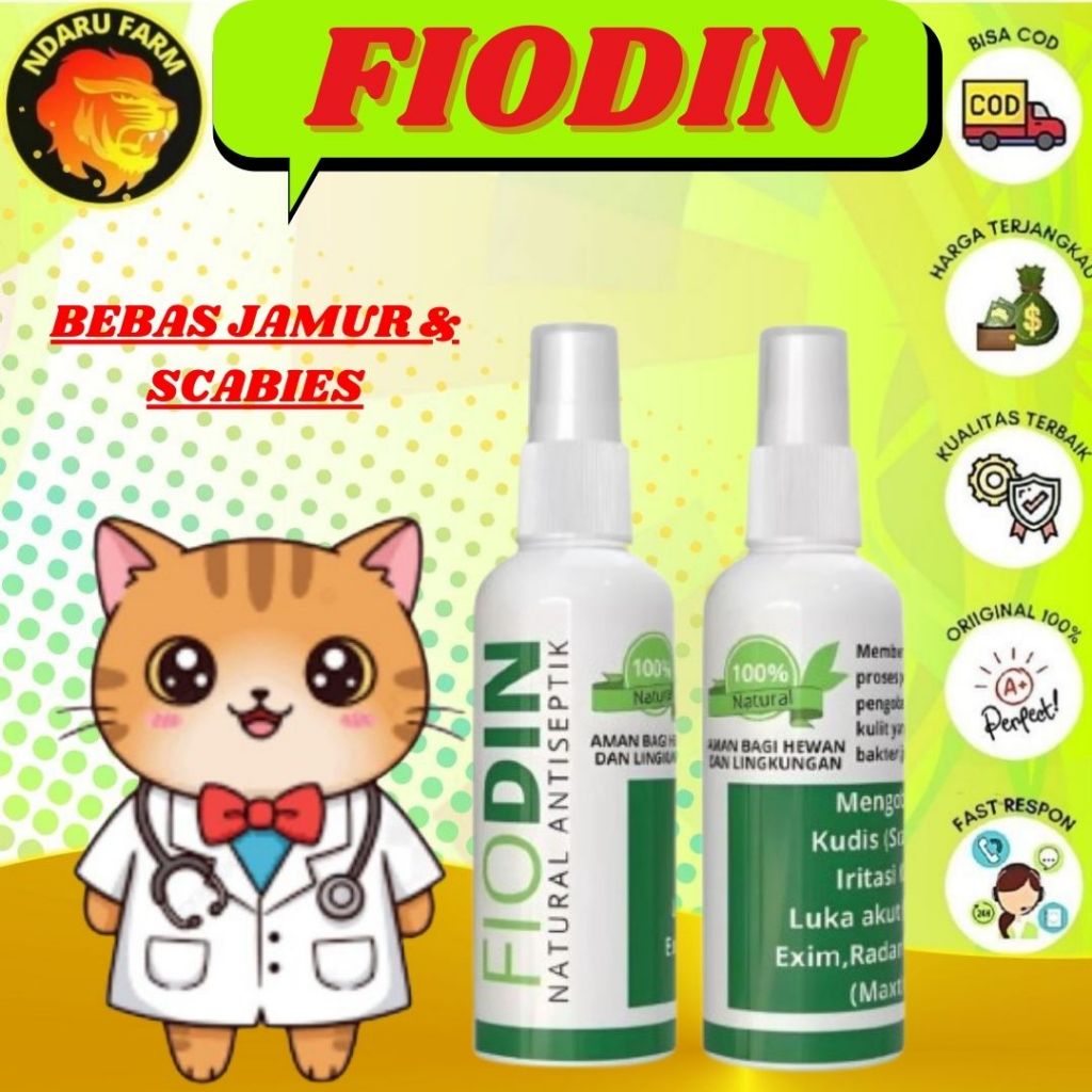 FIODIN SPRAY NATURAL - Obat Skabies Demodex Gatal Luka Jamur Borok Hewan Anjing Kucing