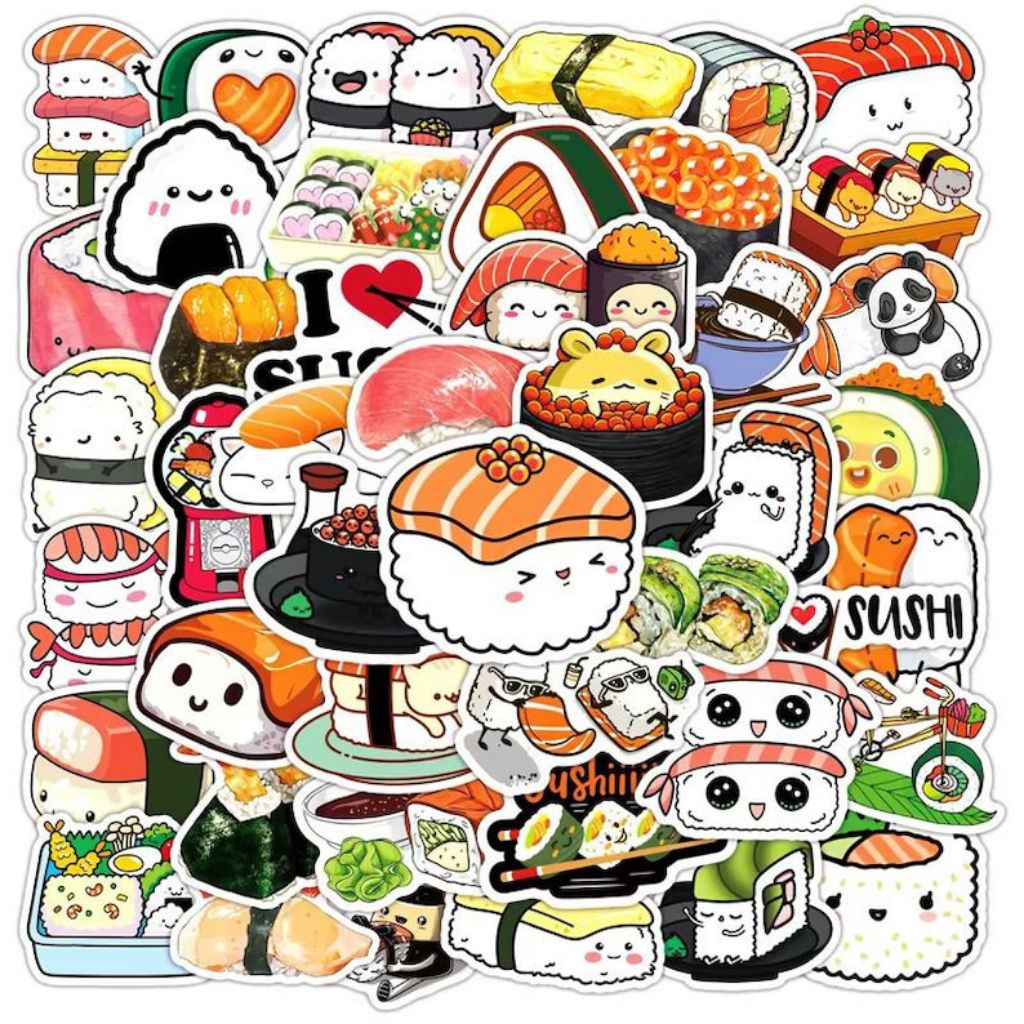 Stiker Kawaii Sushi Stiker Makanan Jepang Aesthetic Food sticker 30 pcs Sticker kawaii Aesthetic Jap