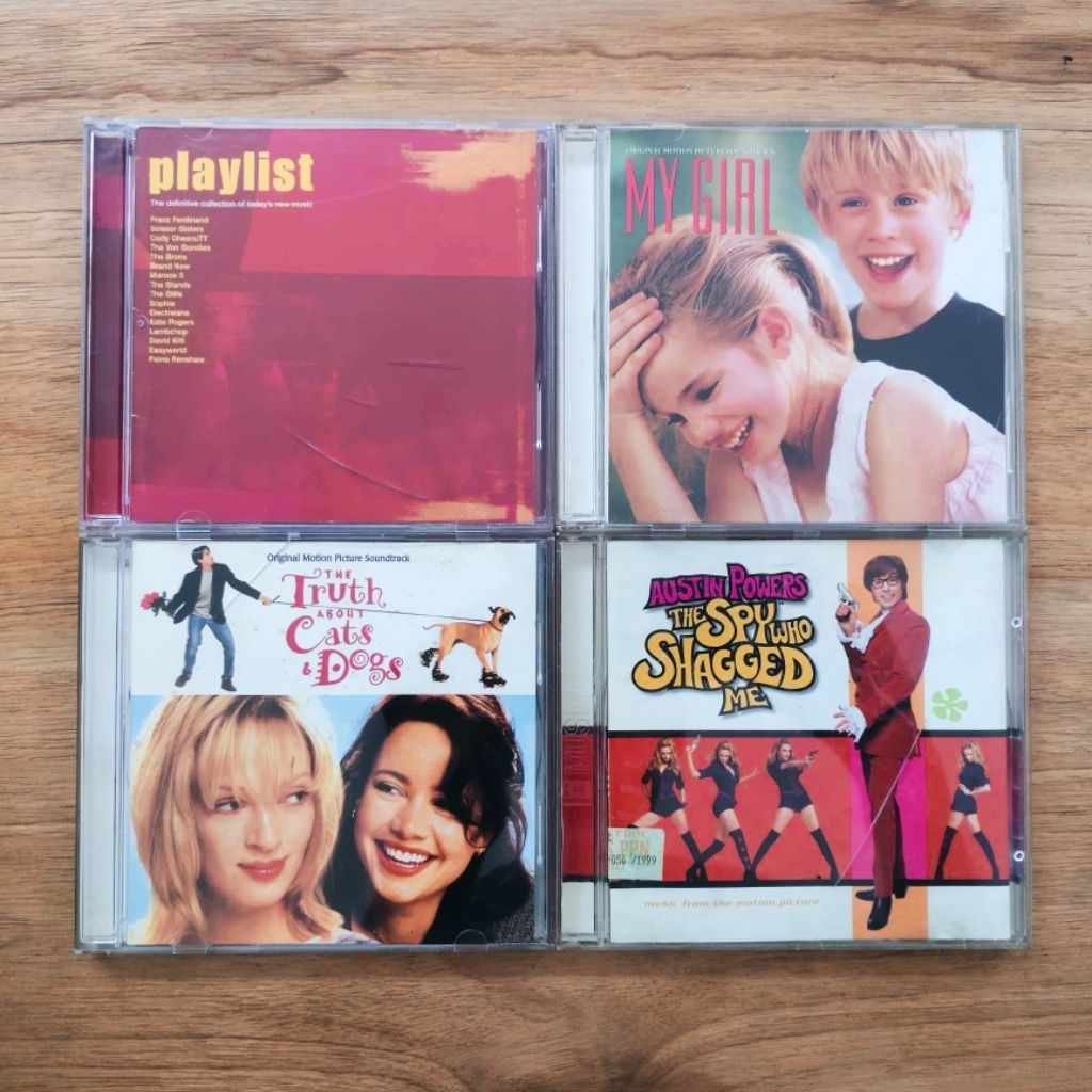 Paket 4 CD kompilasi/soundtrack: PLAYLIST + MY GIRL + TRUTH ABOUT CATS & DOGS + SPY WHO SHAGGED ME