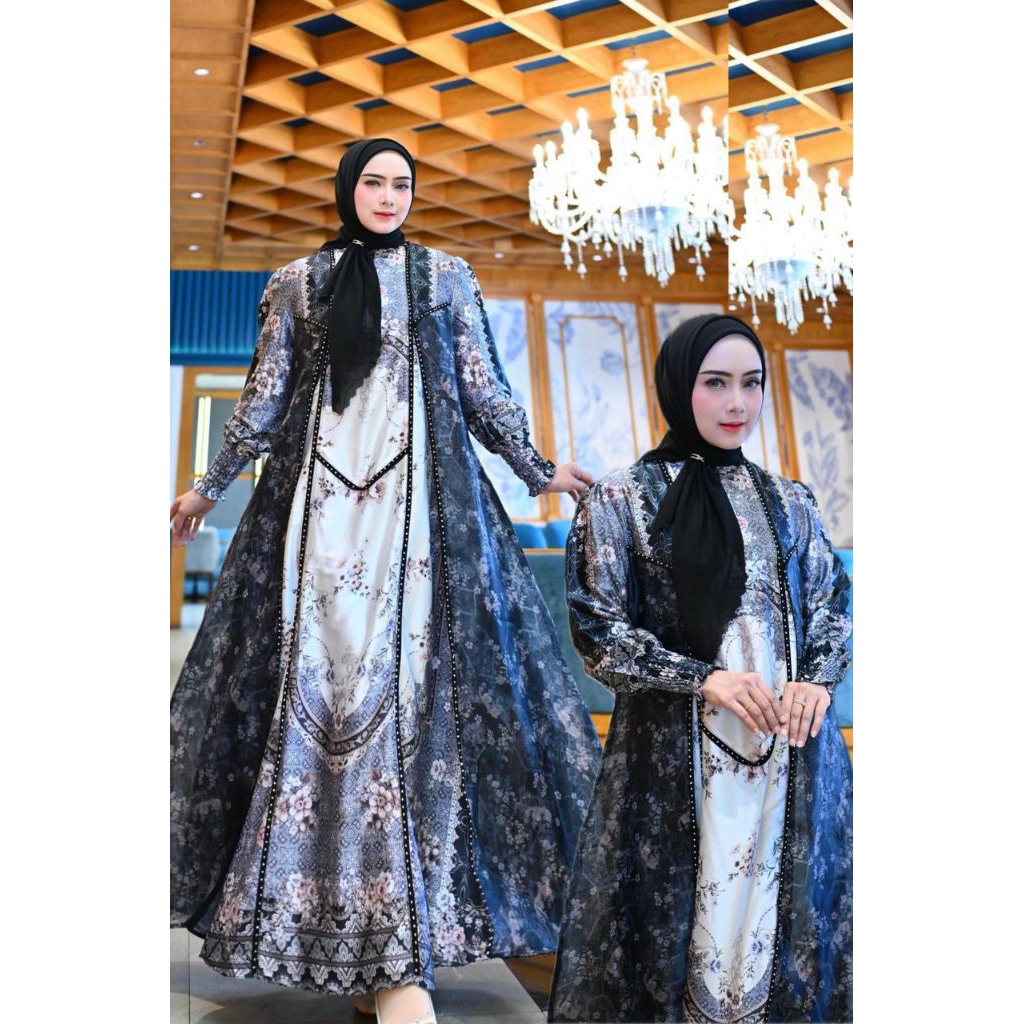 SAHARA SET HIJAB BAHAN ARMANY PRINTING MIX ORGANZA BUSUI FRIENDLY