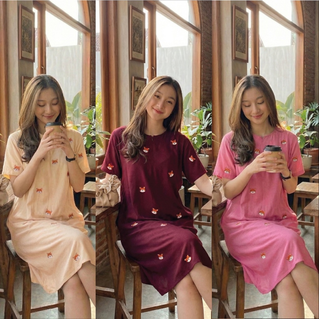 MIDI DRESS WANITA RAYON/Bahan Rayon Premium Motif Macan Kecil Terlaris Dress Busui Friendly