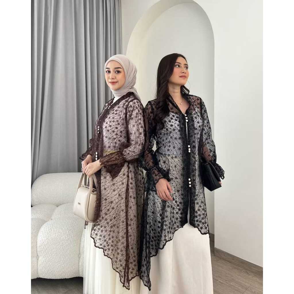 Fahira Outer Brukat Tile Payet Outer Tunik Kondangan Lengan Panjang Outer Lebaran
